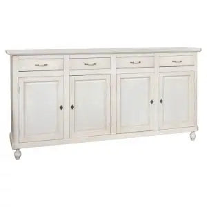 Credenza base napoletana Shabby chic 4 ante bianco anticato con maniglie in ceramica