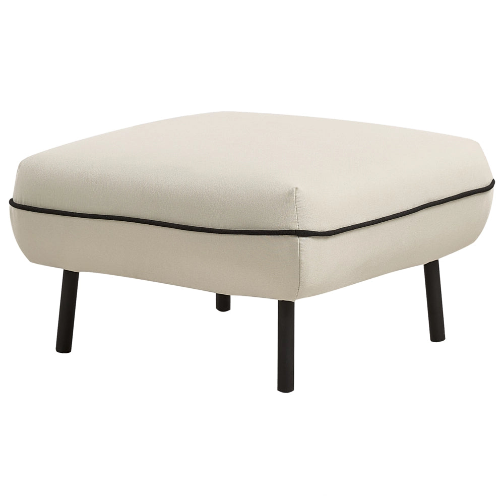 Divano a 3 posti con ottomana Tessuto beige chiaro Morbide gambe in metallo nodoso Bordi decorativi neri Stile arte decorativa retro glam