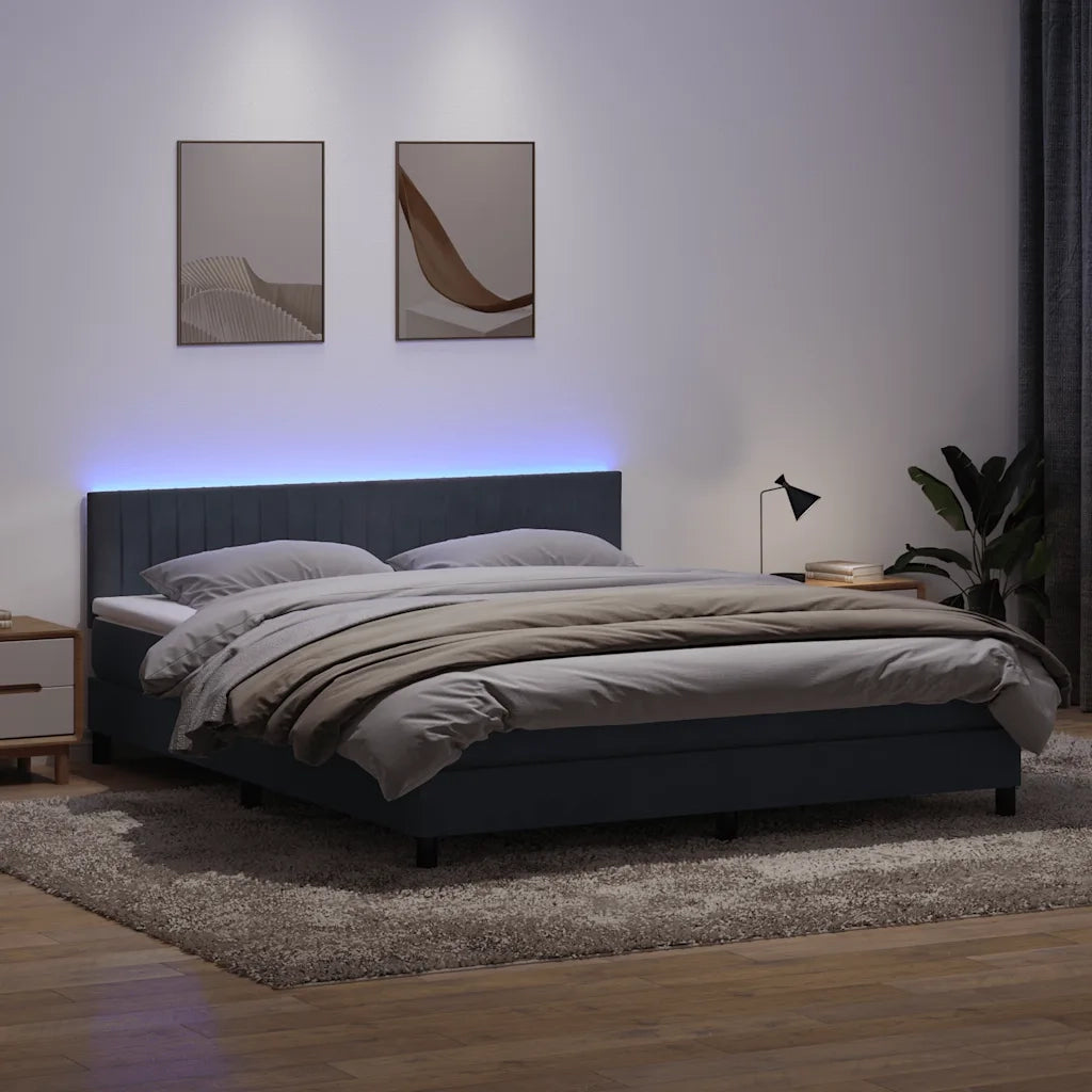 Letto a Molle con Materasso e LED Grigio Scuro 180x210 cm Velluto 3317086