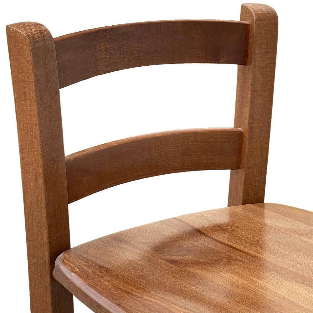 Sgabello in legno di faggio noce scuro H 67cm con schienale e seduta in massello