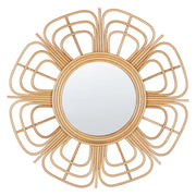 Specchio da parete in rattan naturale 60 cm Boho con Fiori Ganci di montaggio Soggiorno Camera da letto
