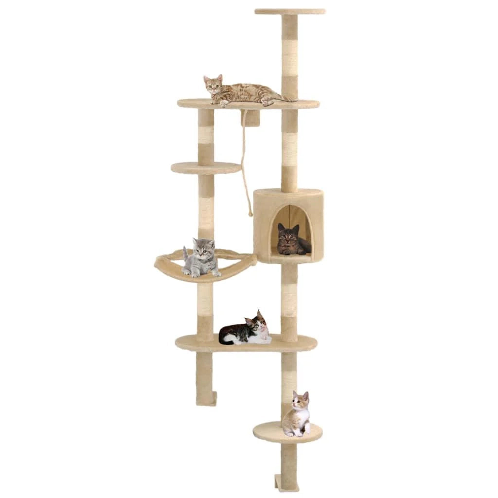 Tiragraffi albero per gatti cuccia per gatti giocattolo peluche sisal montaggio a parete 194 cm beige 3702056