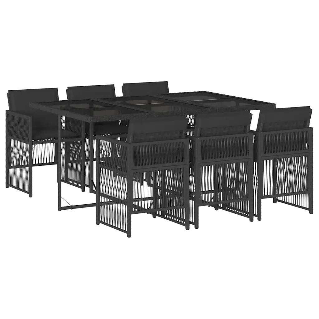 Set da Pranzo da Giardino 7 pz | Set Salotto da Giardino Nero con Cuscini in Polyrattan