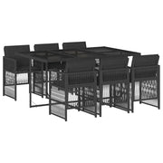 Set da Pranzo da Giardino 7 pz | Set Salotto da Giardino Nero con Cuscini in Polyrattan