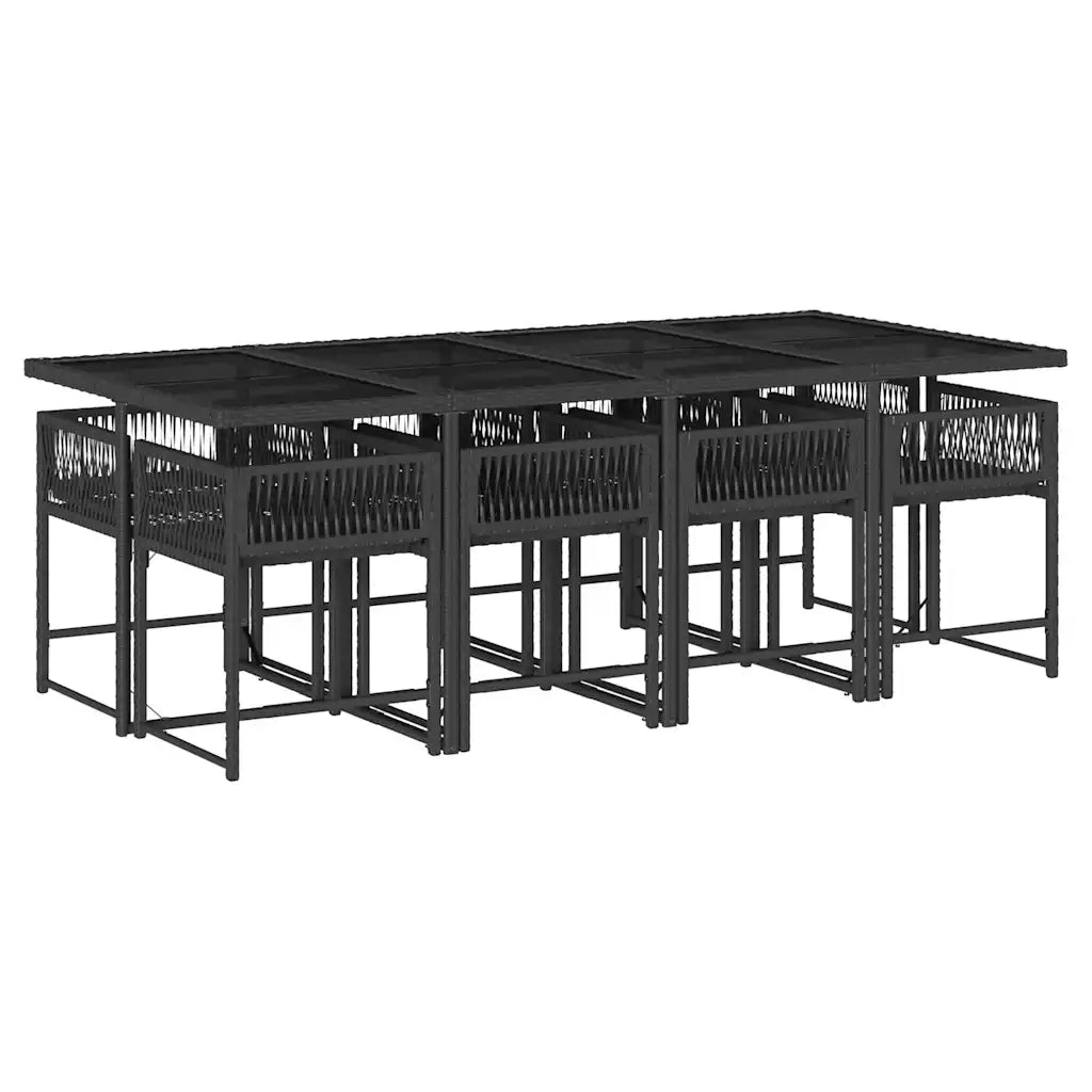 Set da Pranzo da Giardino 9 pz con Cuscini Nero in Polyrattan 3211458