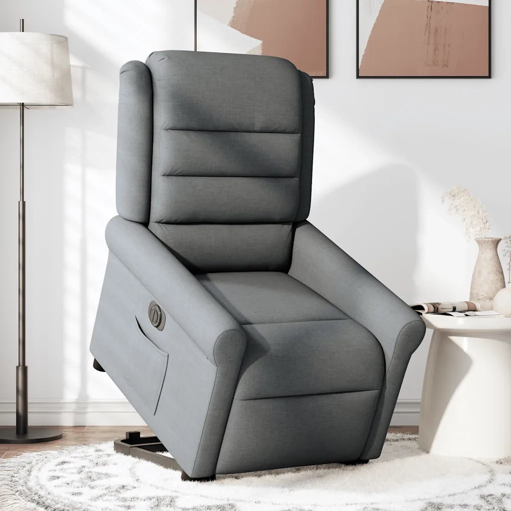 vidaXL Poltrona Alzapersona Reclinabile Elettrica Grigio Scuro Tessuto