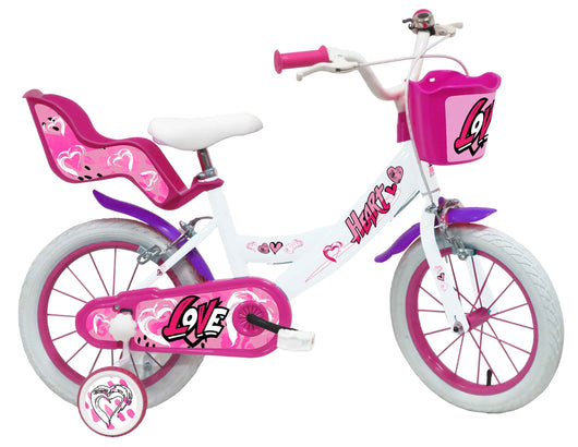 SCH HEART 14", bicicletta per bambini, adatta ad etÃ  tra i 4 e i 6 anni, per altezza tra 100 e 120 cm, con cestino, c