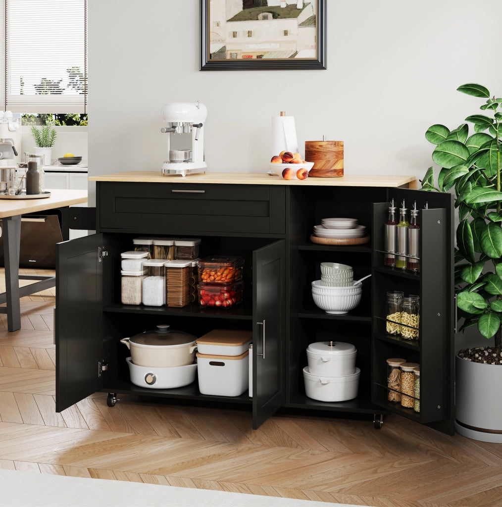 Isola da cucina mobile pieghevole 132;5x44(70)x90 cm in MDF Nero/Naturale