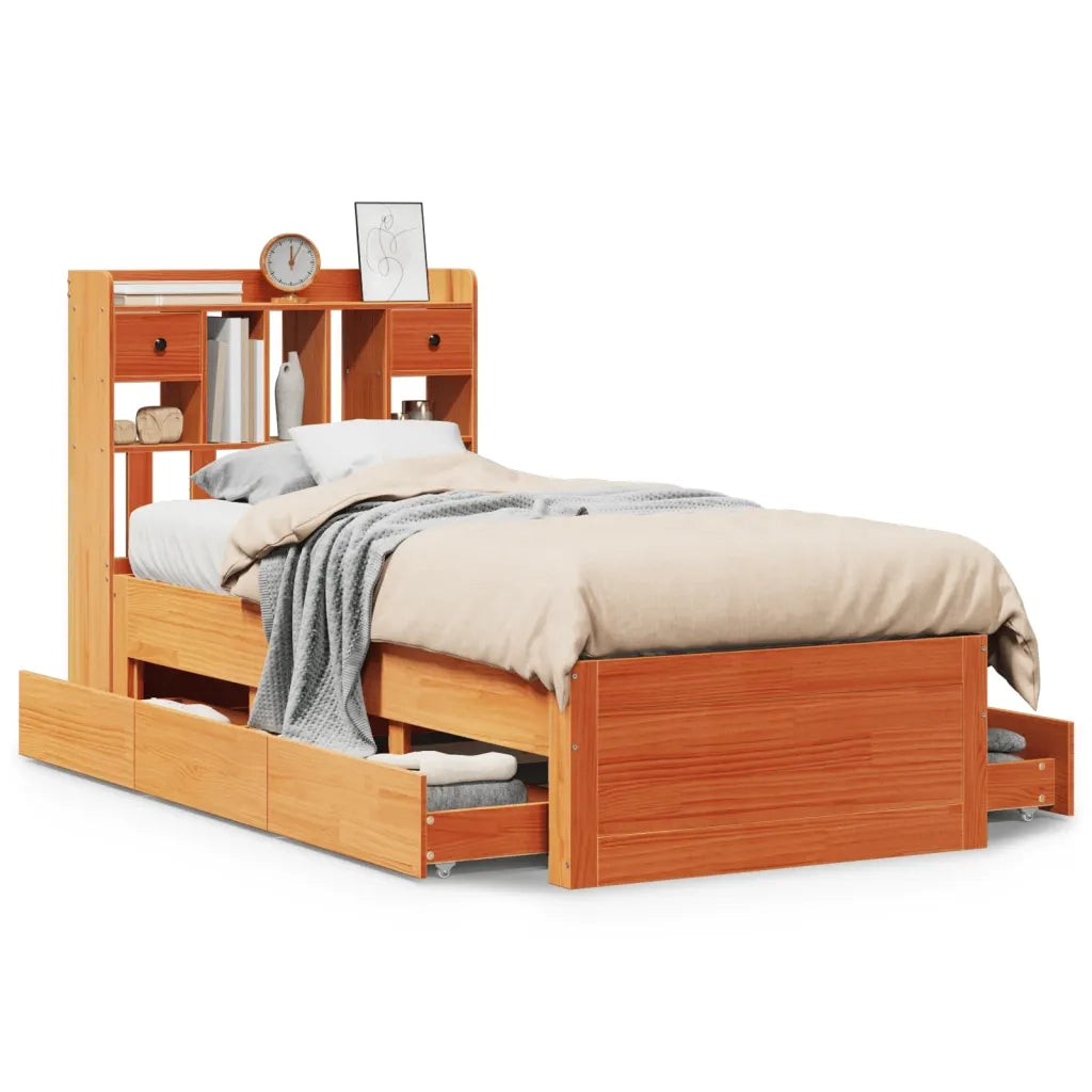 Letto Libreria senza Materasso Marrone Cera 100x200 cm in Pino