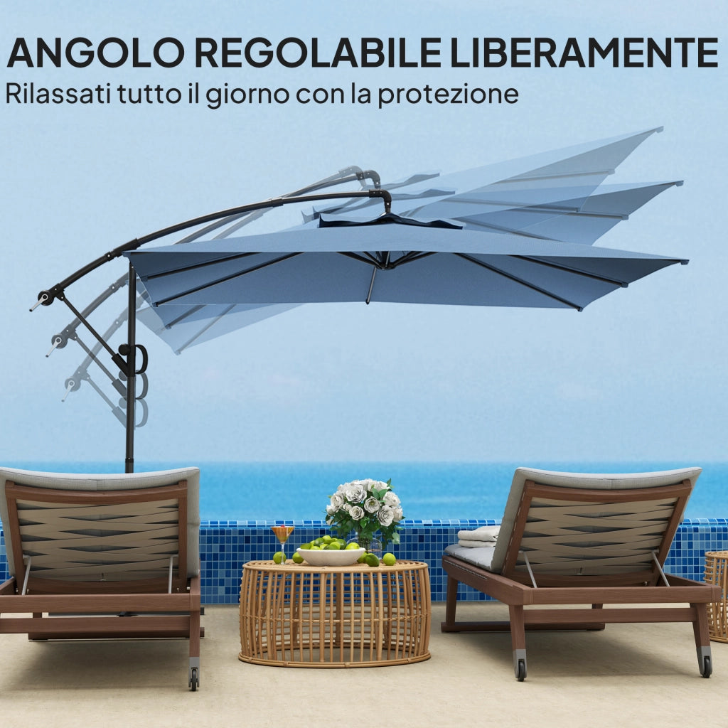 Ombrellone da Giardino con Base e Croce ¨C Zephmum ¨C Blu Poliestere 3x3.25 m