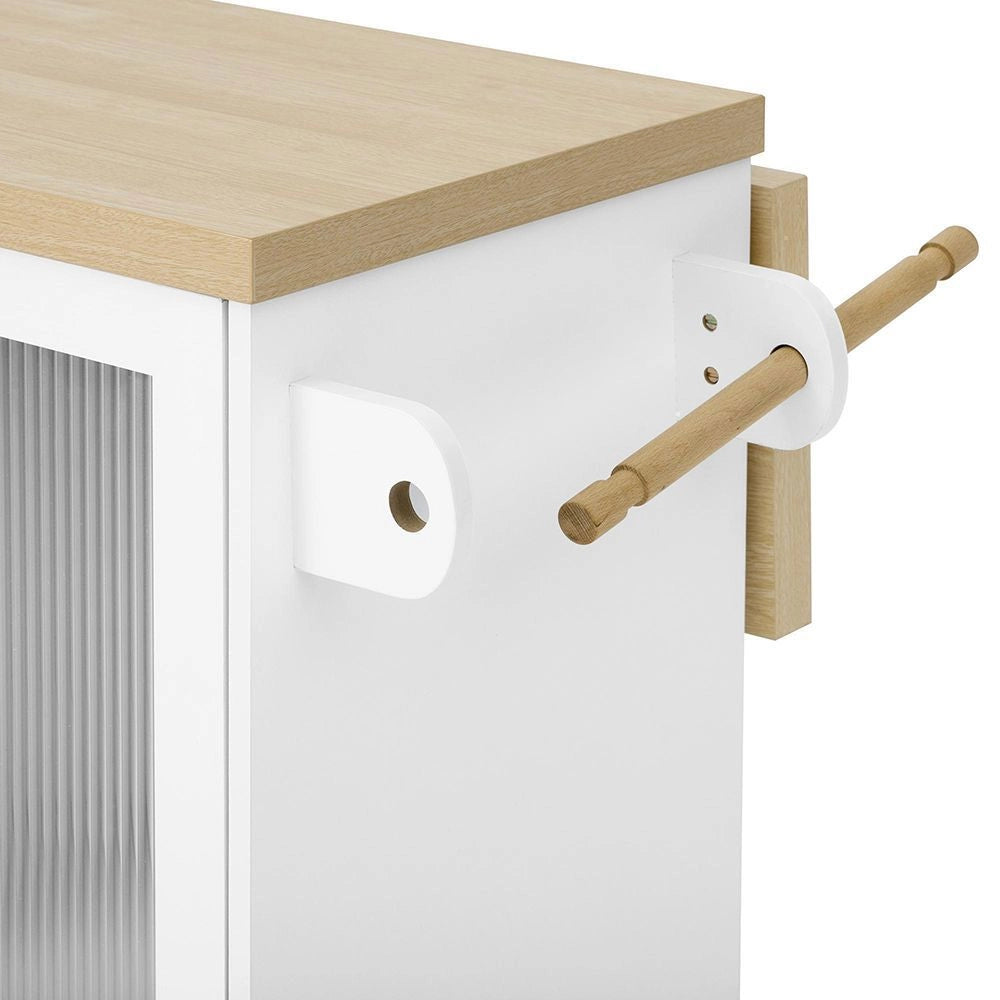 ?lot di cucina mobile con ruote e tavolo allungabile - Xylo - Portabottiglie e spazio di archiviazione, ideale per cucina e sala da pranzo (bianco)