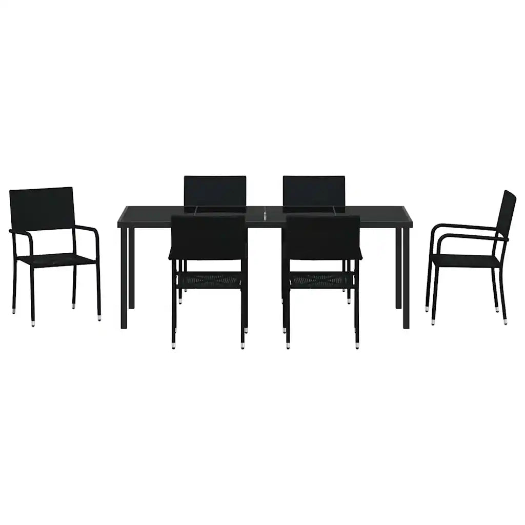 Set da Pranzo per Giardino con cuscino 7 pcs Nero polyrattan 3380041