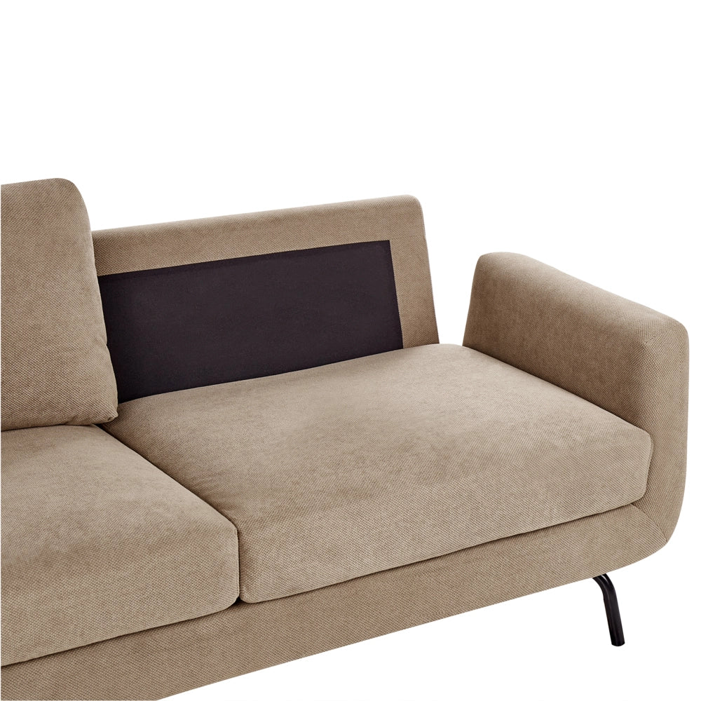 Divano a 3 posti in tessuto marrone chiaro con gambe nere stile retro imbottito