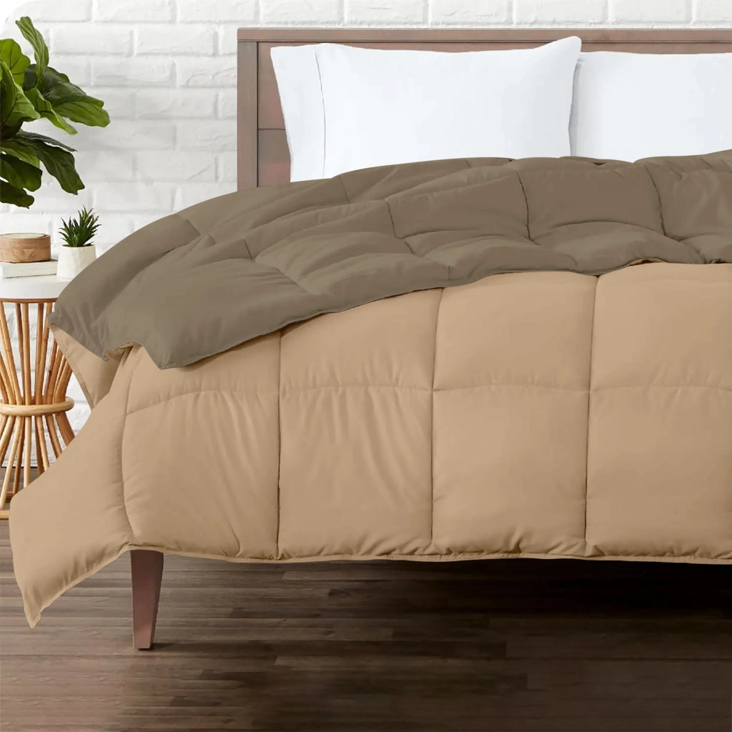 Piumino Letto invernale in Piuma d'Oca 90/10 Double Face 350 Gr/Mq Coperta Inverno Piumone Caldo Trapuntato Trapunta - Piazza e mezza - BeigeDove
