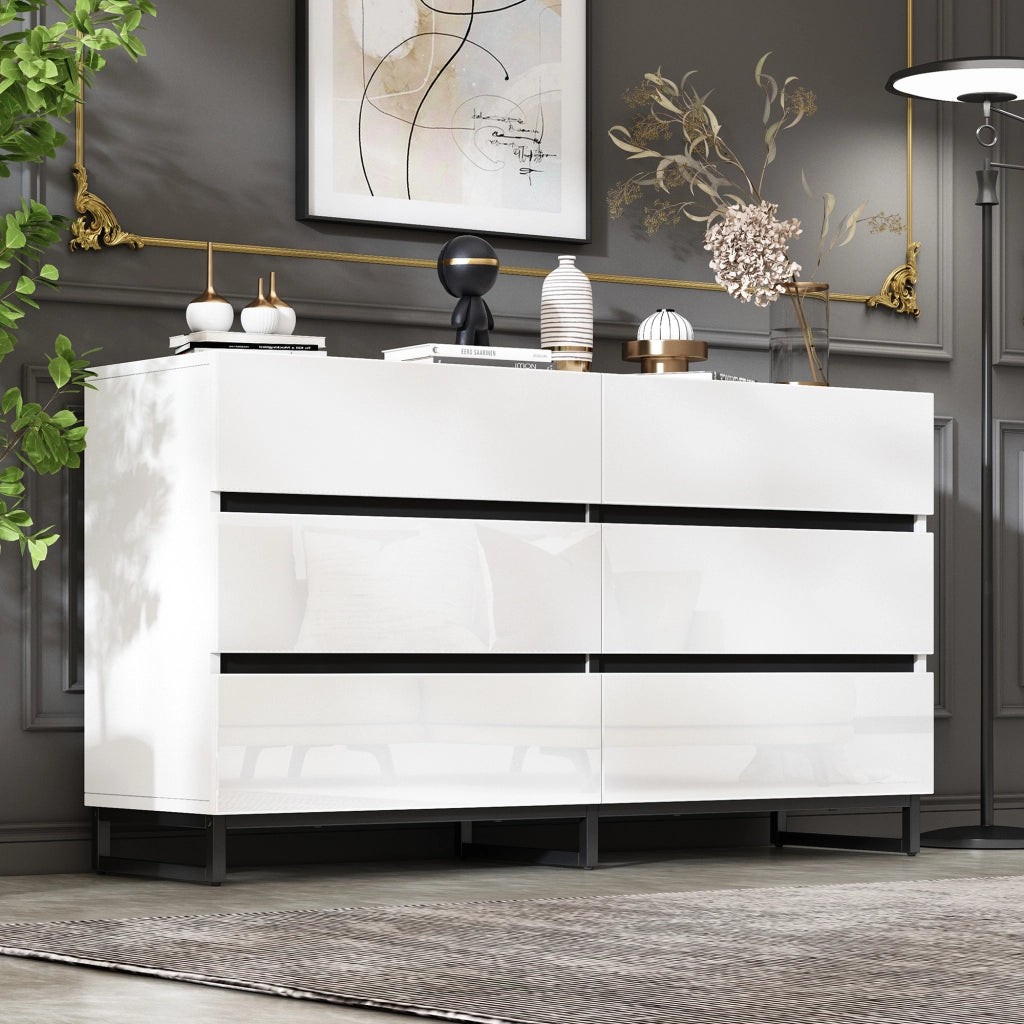 Sideboard da soggiorno 140 x 39,5 x 78,5 cm con 6 cassetti, struttura in truciolare, finitura bianco e nero, portata fino a 60 kg