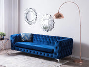 Divano a 3 posti in velluto grigio stile Chesterfield con schienale basso