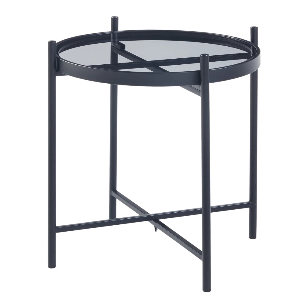 Tavolino rotondo con vetro temperato 46 ​​x 42 cm struttura in metallo nero 03_0010954