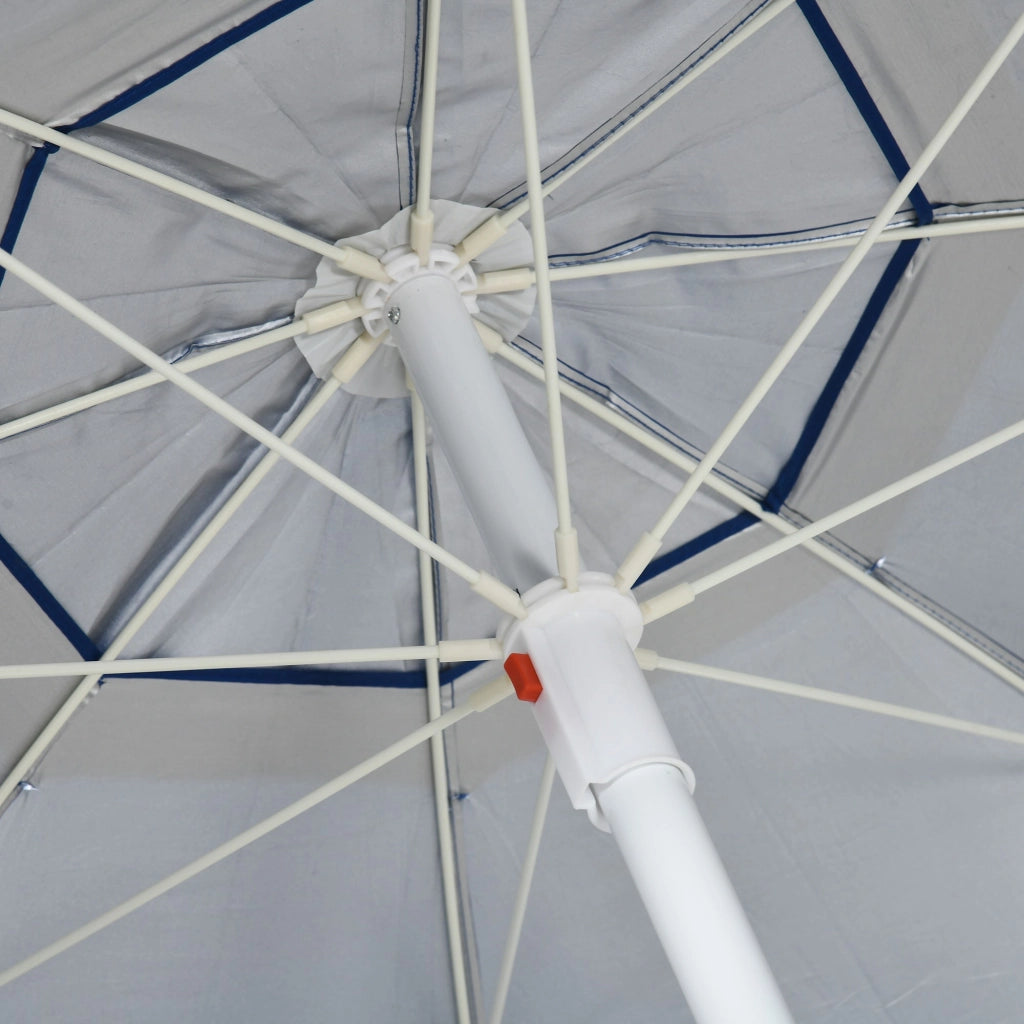 Ombrellone da Spiaggia Inclinabile con Tendine Laterali Ø191x211 cm in Poliestere e Acciaio Blu e Bianco
