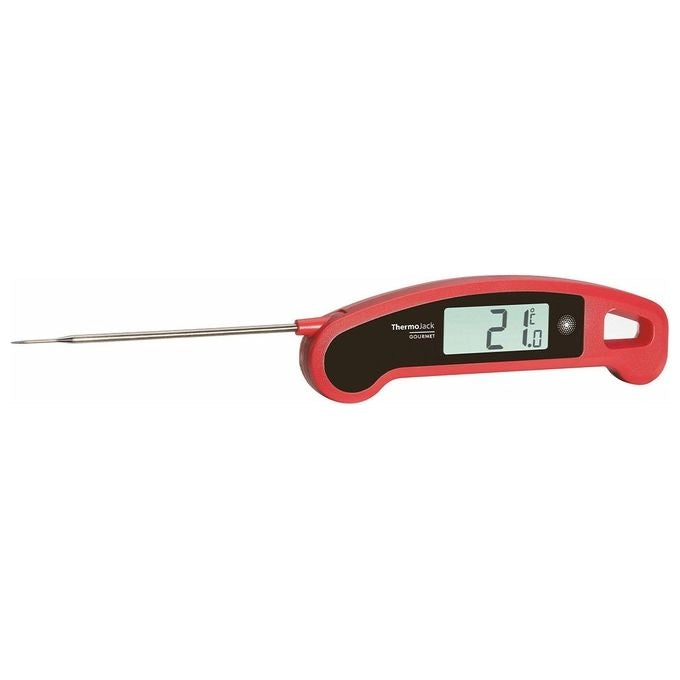 TFA 30.1060.05 Thermo Jack Termometro Digitale da Cucina Pieghevole con Sonda in Acciaio Inox Misurazione Rapida in 3-4 Secondi Precisione ±0,5°C da -40 a +250°C Retroilluminazione Display Orientabile Lavabile sotto Acqua Corrente colore Rosso