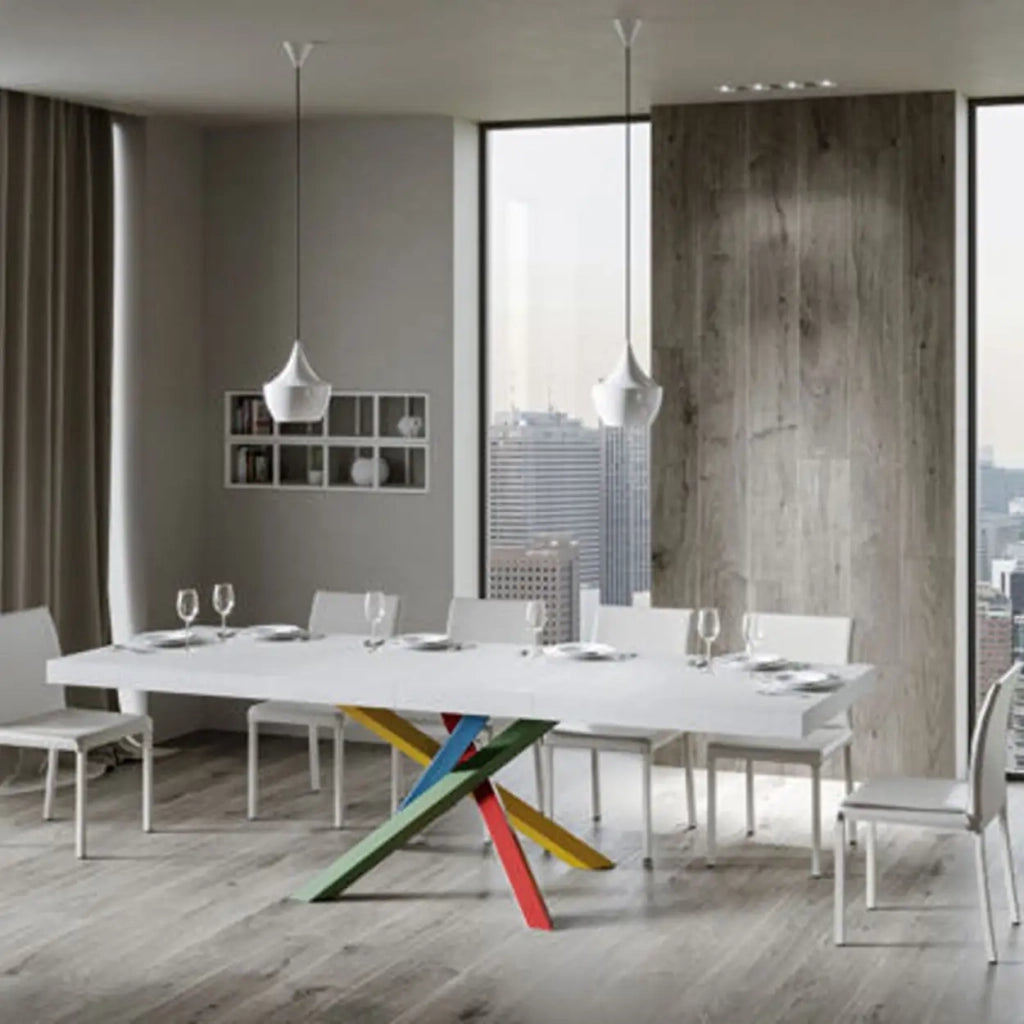 Tavolo allungabile 180/440x90 cm Volantis Premium colore bianco frassino gambe multicolore 4/B