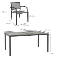 Set da Giardino con 6 Sedie Impilabili in Tessuto a Rete e Tavolo Effetto Legno, Grigio
