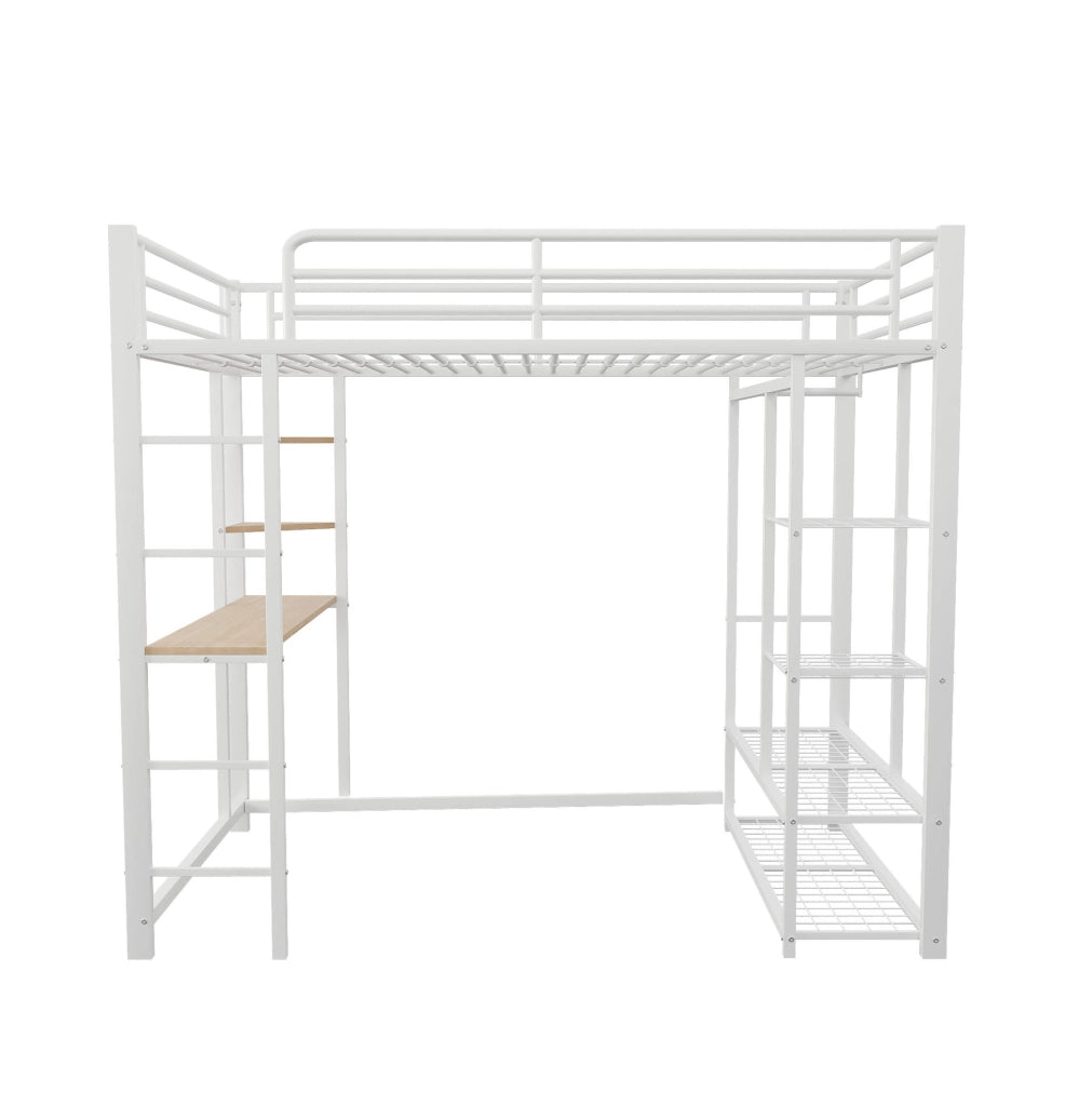 Letto a soppalco multifunzionale 90x200 cm con scrivania, armadio e ripiani