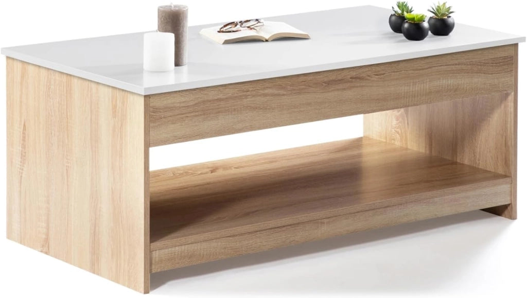 Tavolino con piano sollevabile SOA wood imitazione faggio bianco