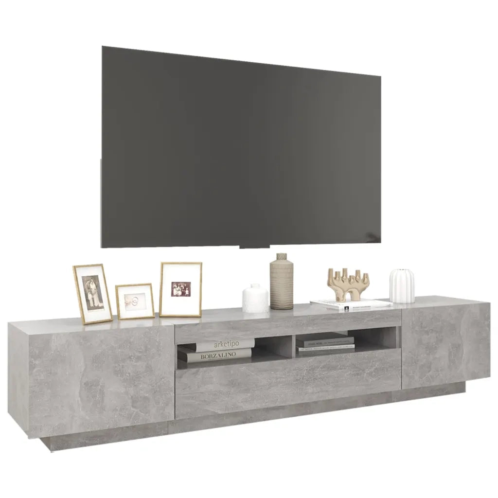 Mobile Porta TV con Luci LED-Credenza TV Grigio Cemento 200x35x40 cm