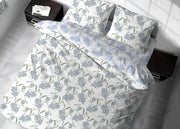 Sacco Copripiumino In 100% Cotone Made Italy Disegno Magnolia - Matrimoniale - Azzurro