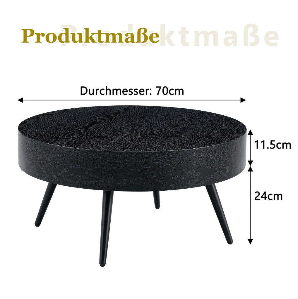 Tavolino da caffè rotondo nero Ø 70 cm in MDF e metallo