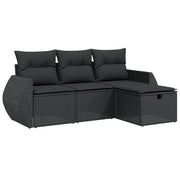 Set Divani da Giardino 4 pz | Set Salotto da Giardino con Cuscini Nero in Polyrattan