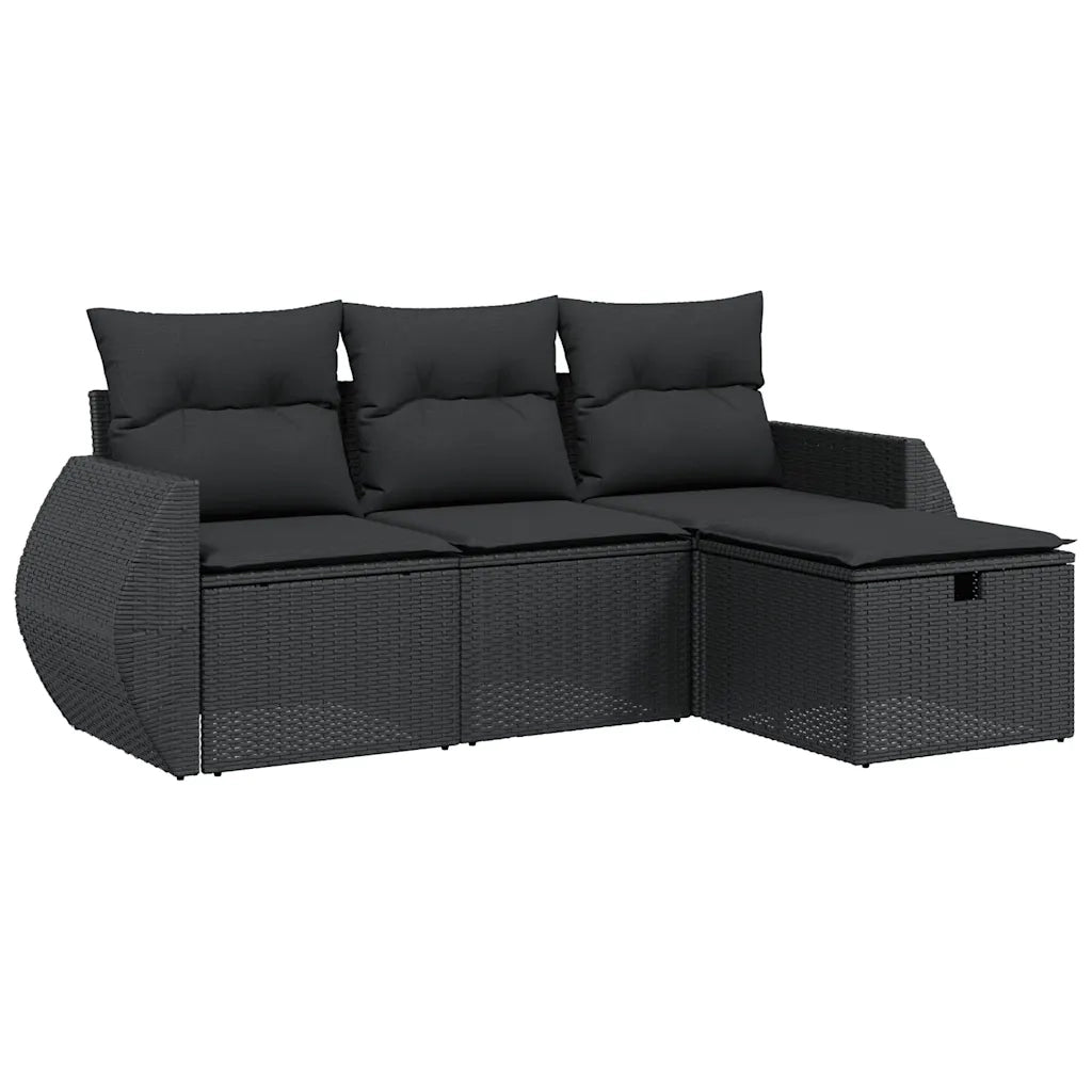 Set Divani da Giardino 4 pz | Set Salotto da Giardino con Cuscini Nero in Polyrattan