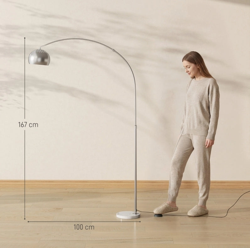 Lampada da terra ad arco argentata con base in marmo, 167 cm