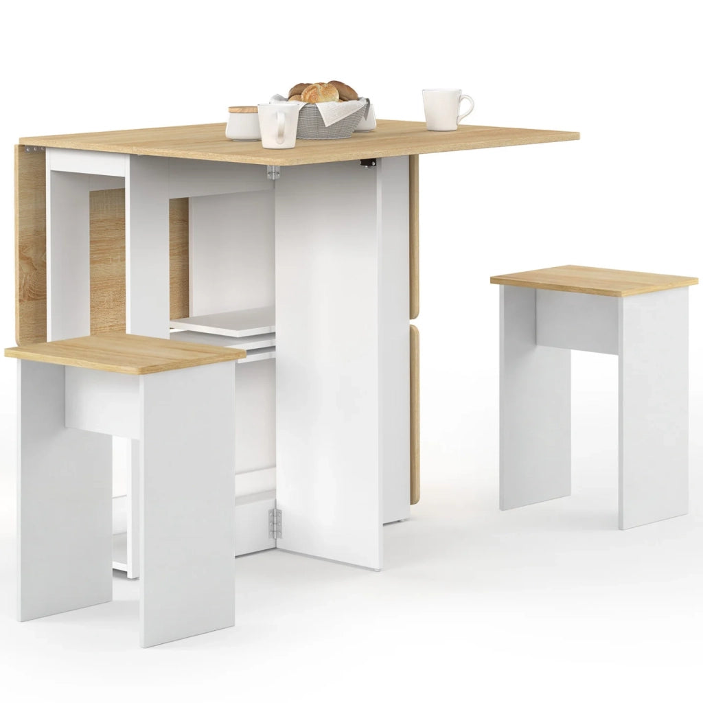 IDMarket - EDI Consolle pieghevole per 2-4 persone in legno bianco con piano in faggio e 4 sgabelli
