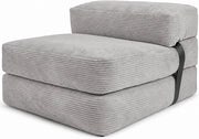 Poltrona Letto Singolo - Pouf Trasformabile in Letto Sfoderabile in Velluto a Coste - Futon Giapponese Pieghevole Pratico e Confortevole, Imbottito in Schiuma (70 x 190 cm, Grigio Chiaro)