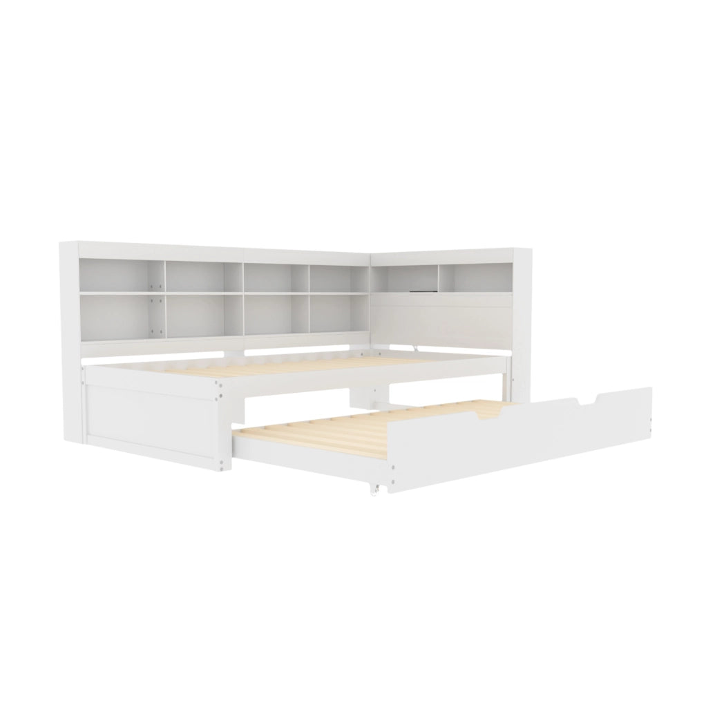 Letto multifunzione in legno 90x200 cm con letto estraibile, USB e vani contenitivi