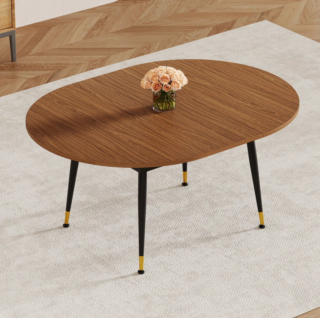 Tavolo da pranzo ovale 200x120x73.66 cm; resistente e facile da pulire; MDF e metallo; nero e noce