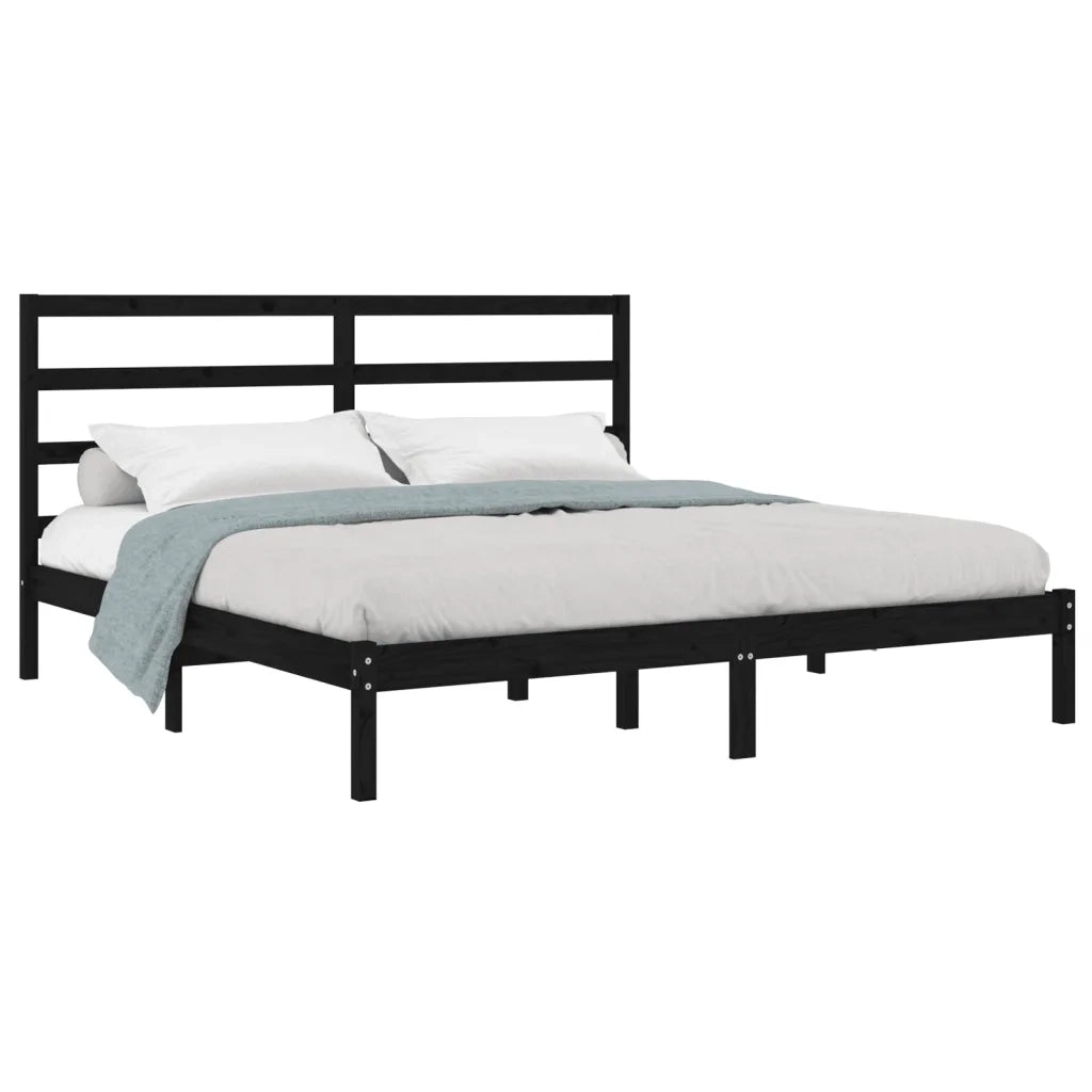 Letto matrimoniale | Letto per adulti | Giroletto Nero in Legno Massello di Pino 200x200 cm