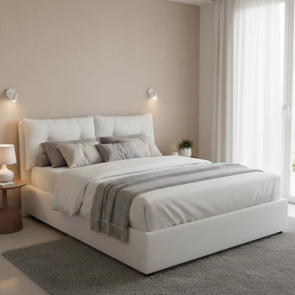 Letto Matrimoniale Hanoi, Letto Matrimoniale Materasso Incluso Made in Italy, Bianco