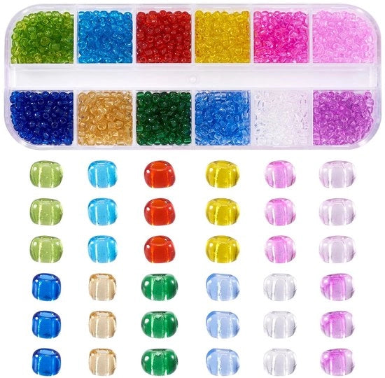 Set di Rocailles in Vetro - 48g - Rocailles Sfere Translucide - 12 Colori - 3 mm - Leggero - Materiale Vetrificato di Alta Qualità - Rocailles di Adorno