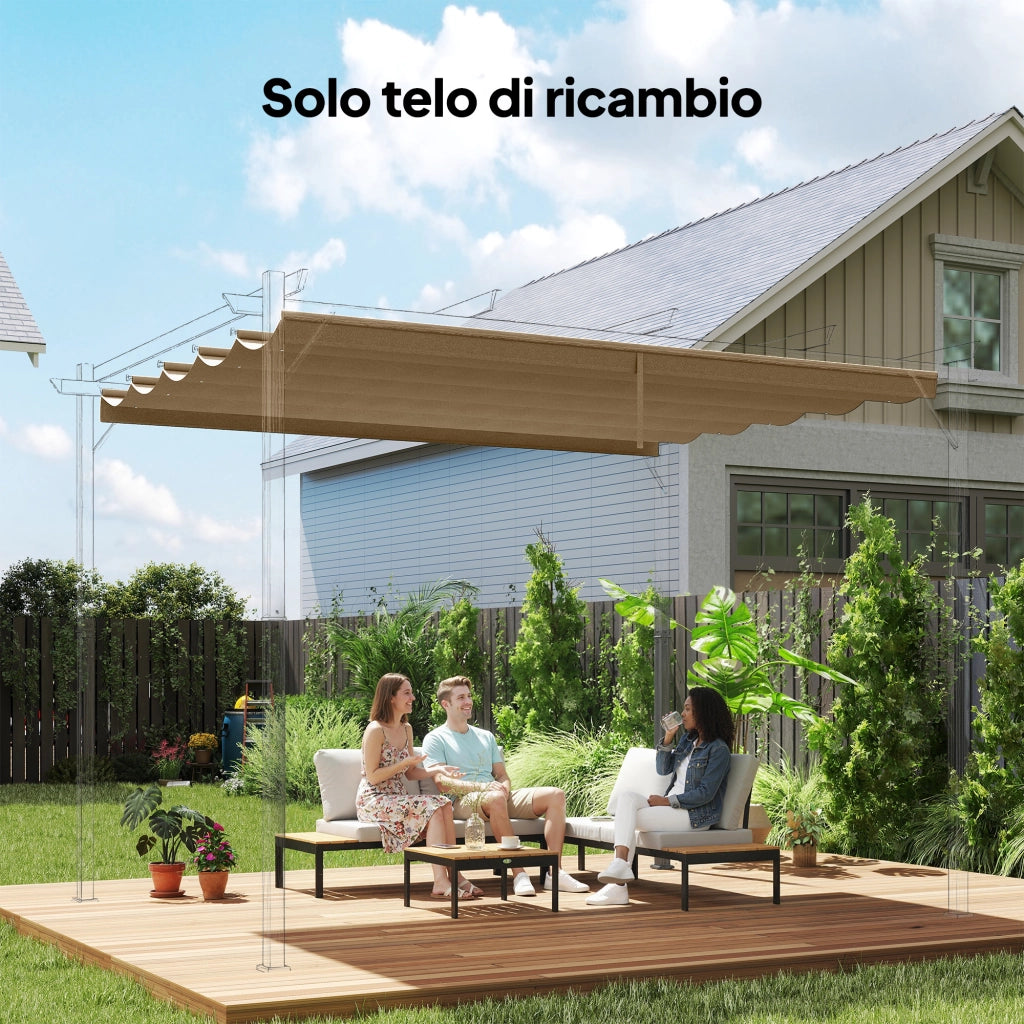 Tetto per Pergola 350x260 cm con 10 Fori di Drenaggio in Poliestere Marrone Chiaro