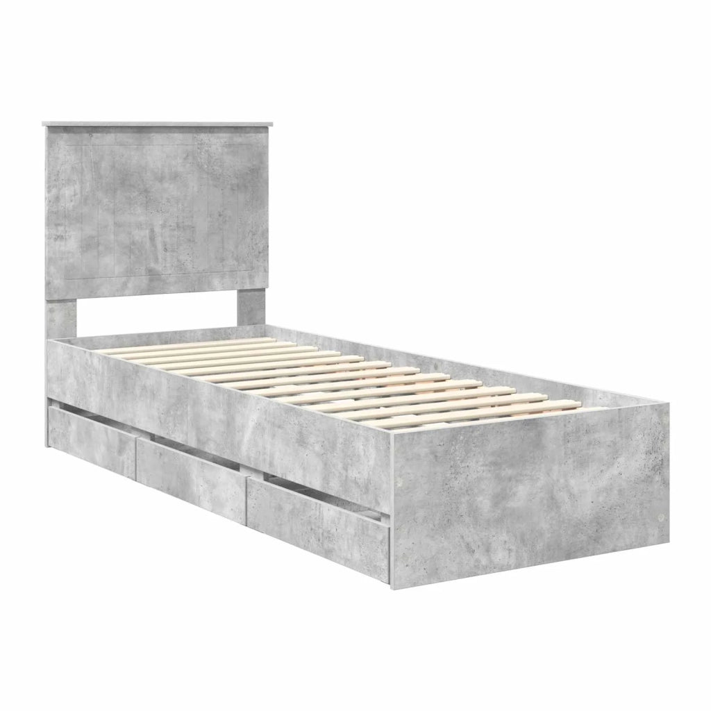 Letto singolo | Letto per adulti | Struttura del letto con cassetto Grigio cemento 75 x 190 cm