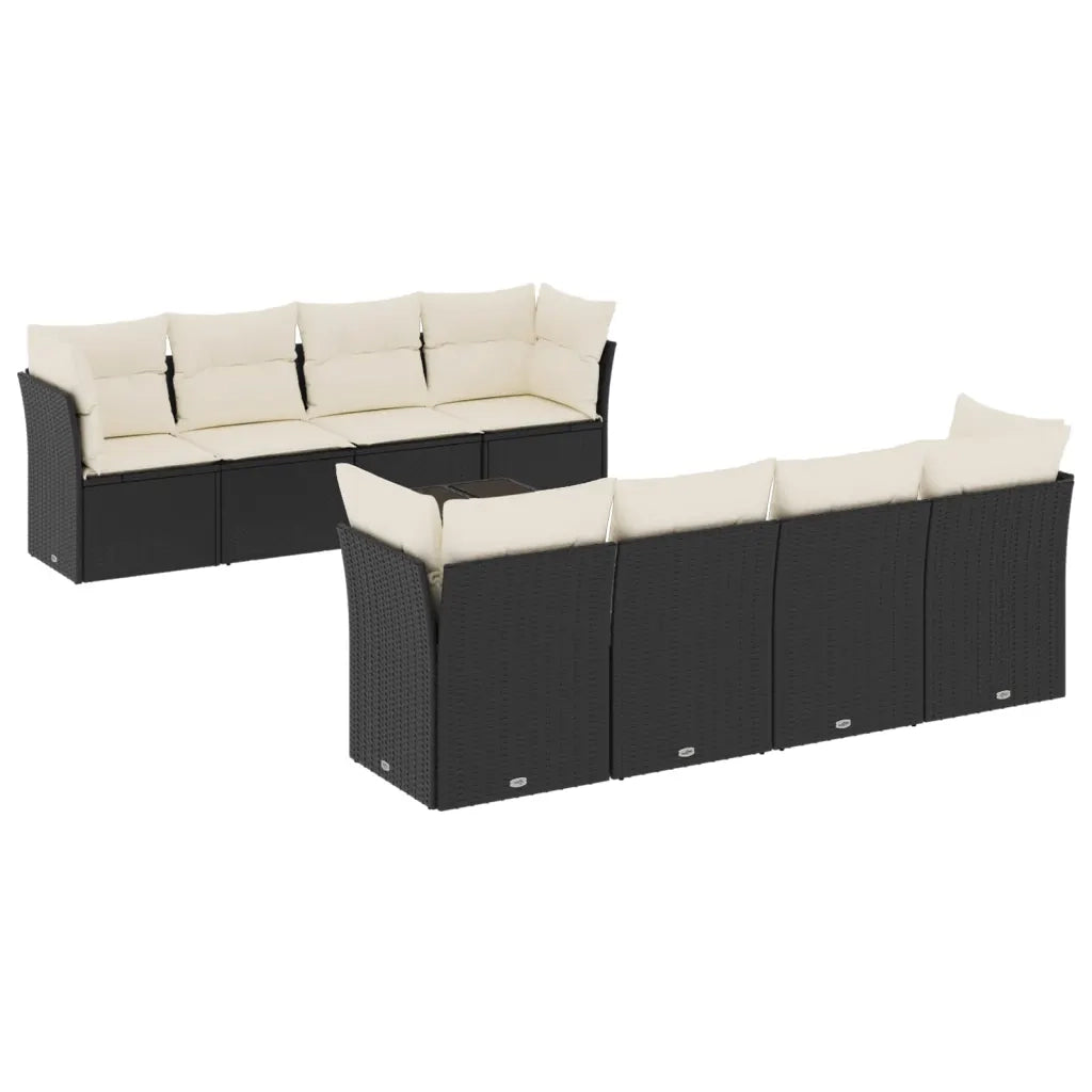 Set Divani da Giardino 9 pz con Cuscini Nero in Polyrattan 3217306