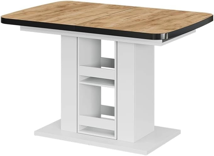 tavolo da pranzo allungabile Fenaro, Quercia dorata/bianco, 120 x 80 cm, allungabile con estrazione sincronizzata per lunghezza tavolo variabile