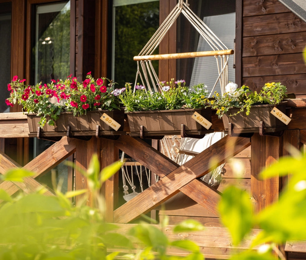 Vaso da fiori per balcone KADAX da 80 cm con supporto e manici
