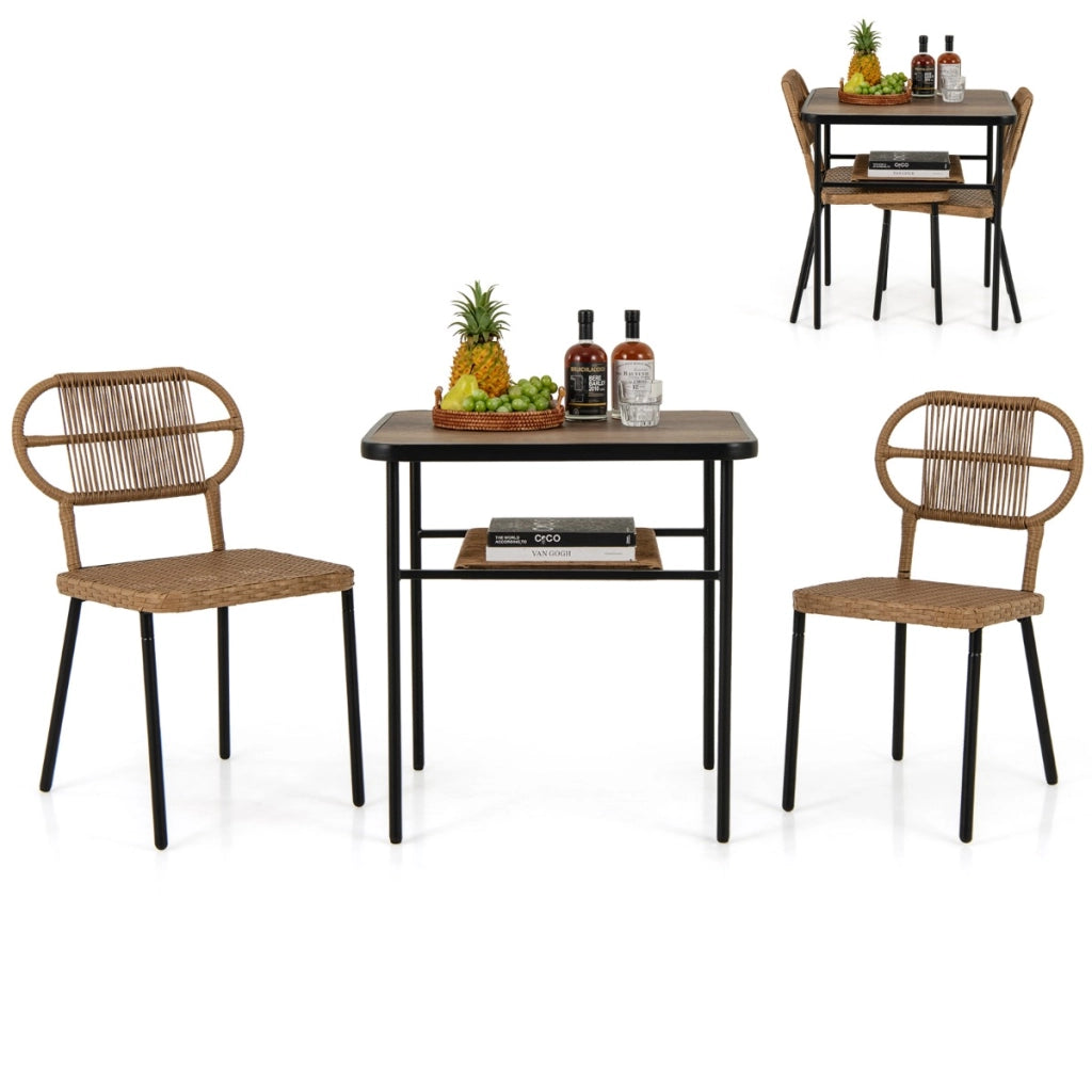 Set da pranzo da patio 3 pezzi per interni ed esterni, Set da pranzo da patio e tavolo da pranzo con ripiano Naturale-Set mobili da esterno