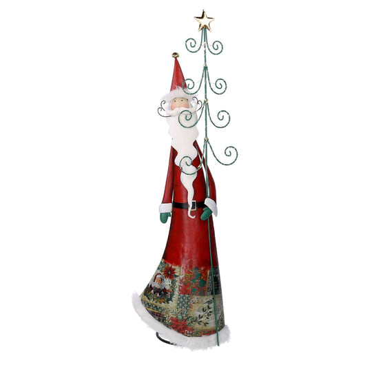 Babbo natale in metallo con albero rosso con led cm 29,2x14xh84,5