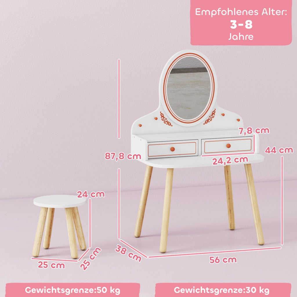 Tavolo trucco bambini con sedia specchio cassetti ¨C Xylo ¨C bianco 56x38x87,8cm