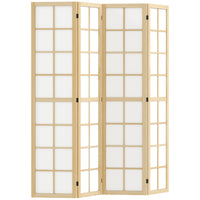 Paravento da Interno a 4 Pannelli Pieghevole 160x170 cm in Legno e Tessuto Colore Legno e Bianco