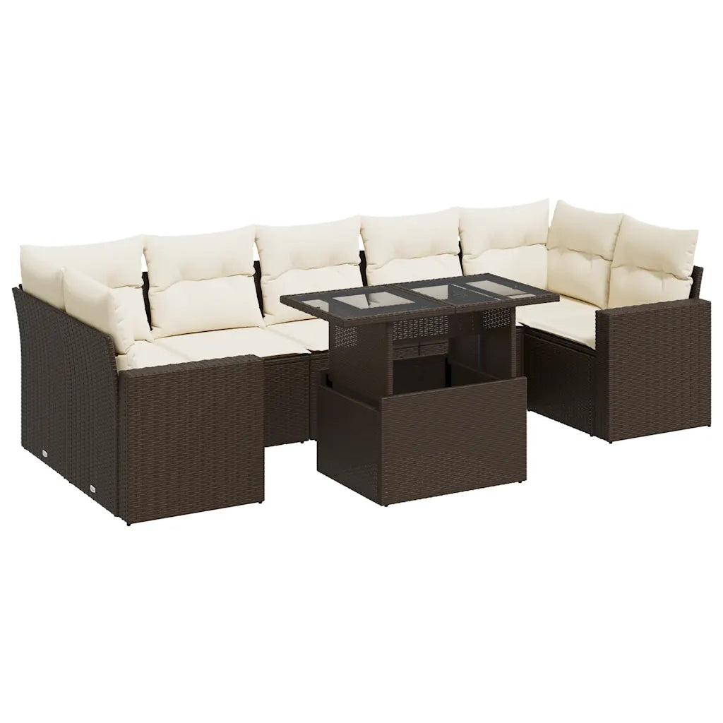 Set Divani da Giardino 8 pz con Cuscini Marrone in Polyrattan 3326284